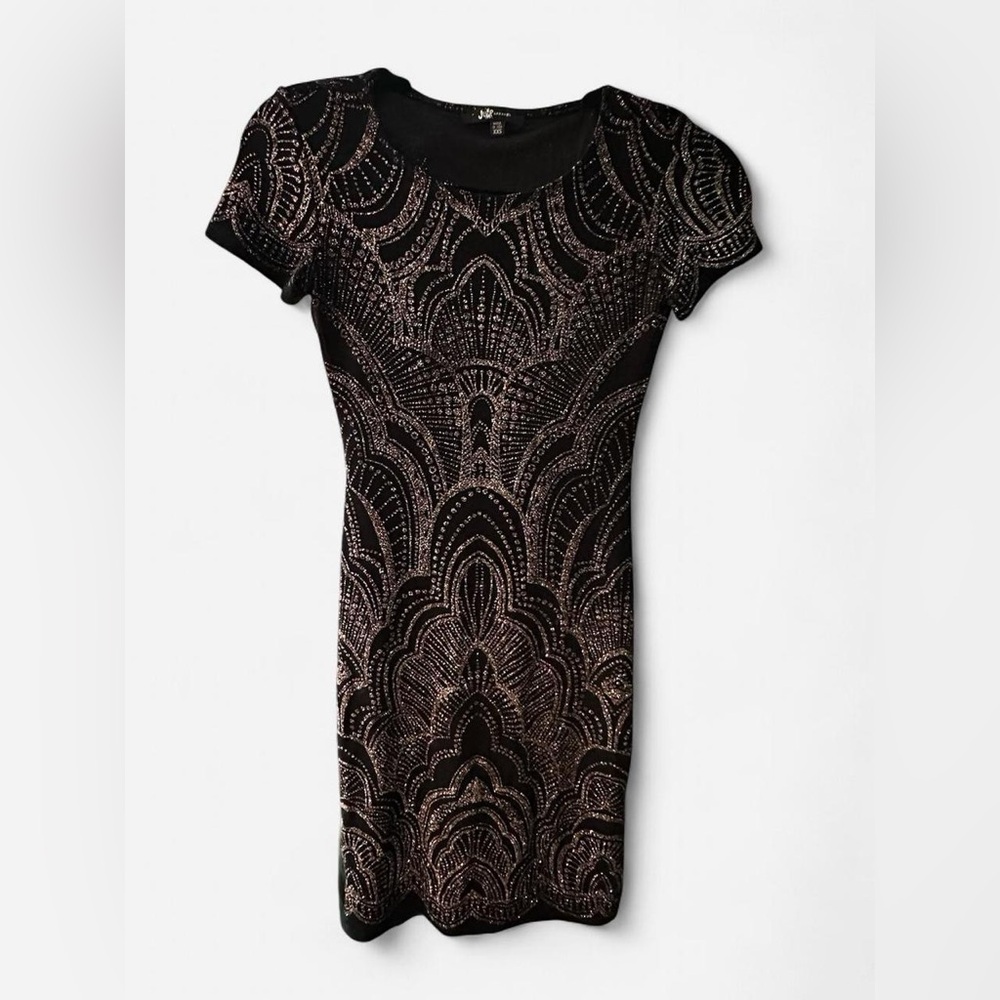 Jump apparel Black and Glittery Gold Mini Dress